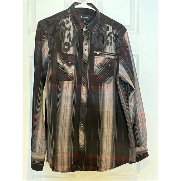 INC International Concepts Men's Pearl Snap Button Shirt Western Plaid Medium - Picture 2 of 11